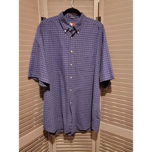Tommy Hilfiger Men's Blue and White Plaid Short Sleeve Casual Button-Down Shirt-